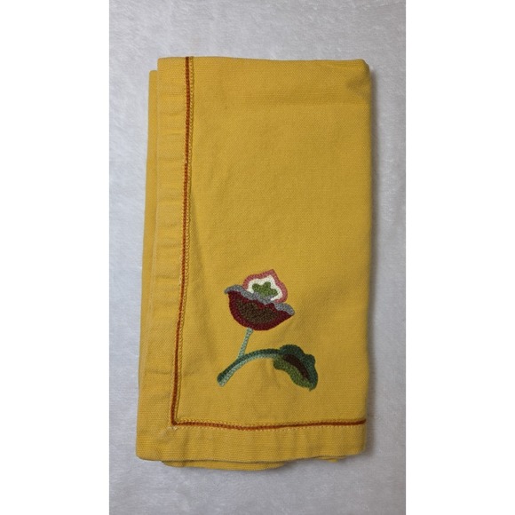 4 Williams Sonoma Golden Crewel Floral Napkins Cotton India Yellow Red - Picture 1 of 8